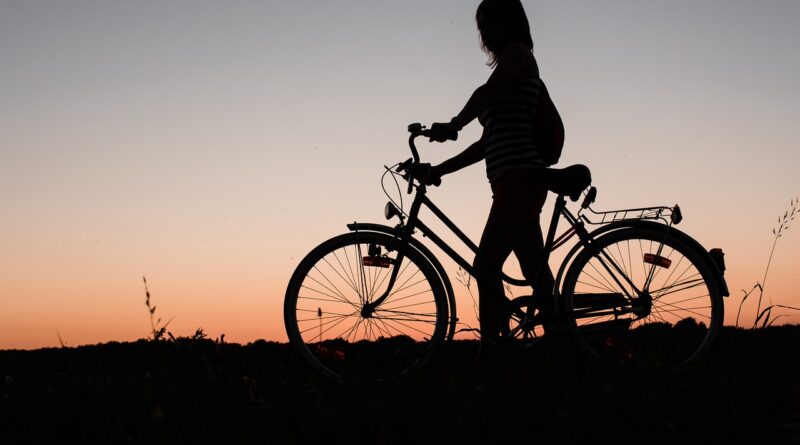 girl, bicycle, bike, sunset, silhouette, woman, cycling, female silhouette, dusk, nature, twilight, bicycle wheels, vehicle, transportation
